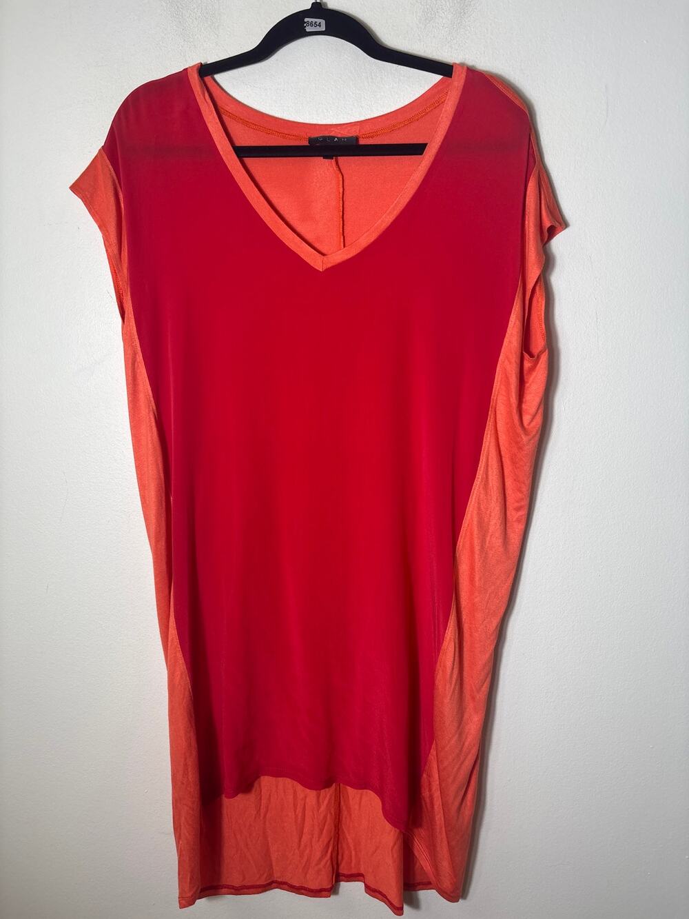 Glam Red Orange Mixed Media Colorblock Shift Dress Sz M
